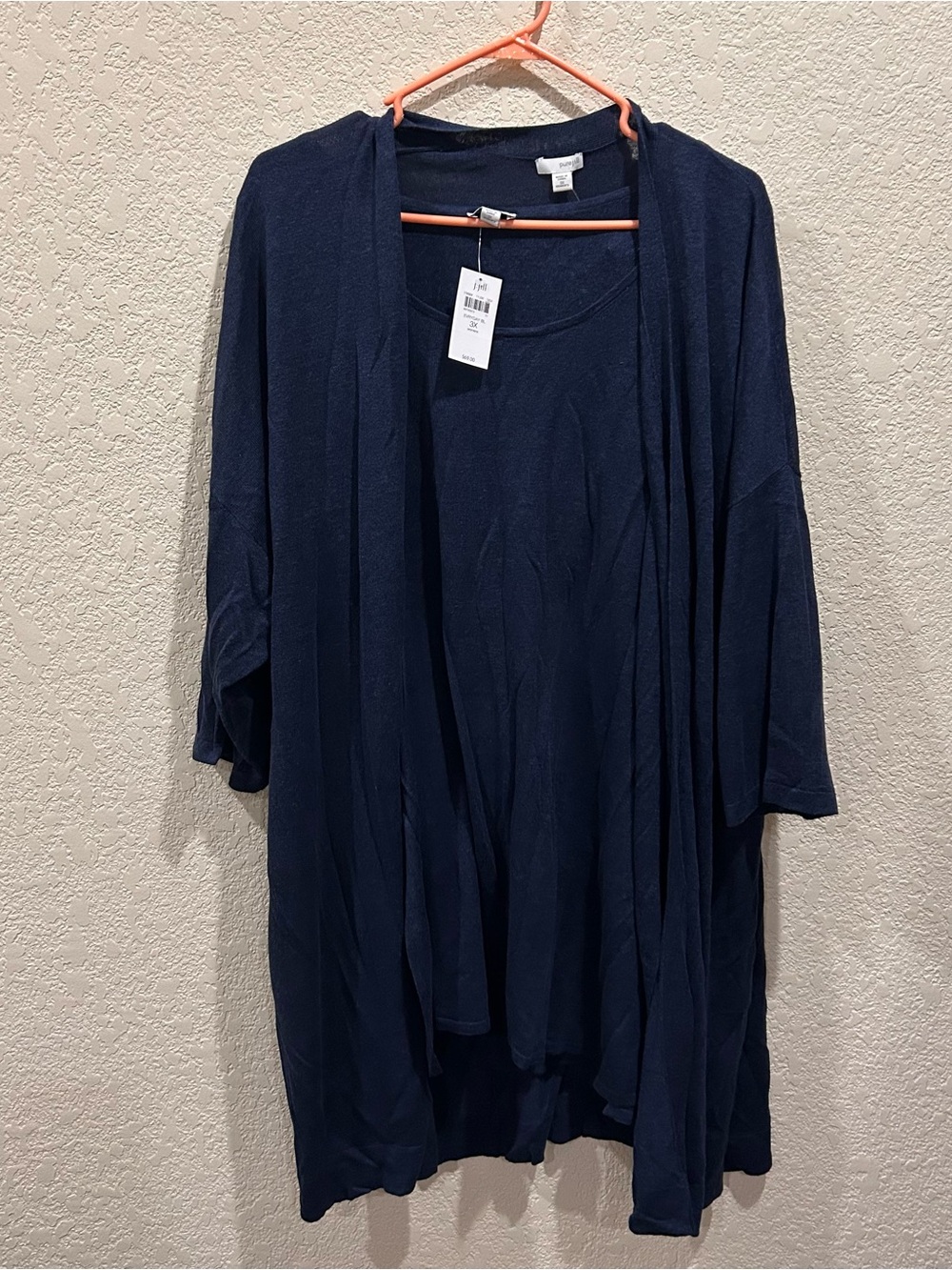 NWT J.Jill PureJill Plus Size 3X Navy 3/4 sleeve Cardigan & Tank top 2 piece set